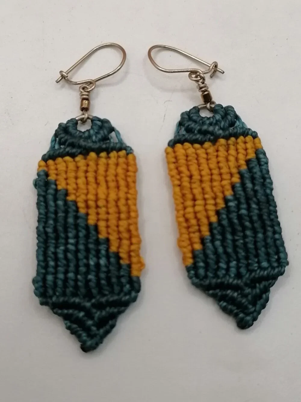 Teal Mustard Macrame Dangle Earrings